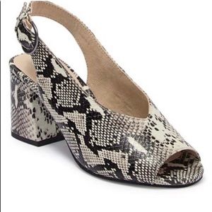 Seychelles Playwright Snake Peep Toe Slingback Block Heels